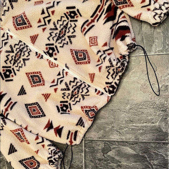 Women’s Sherpa Teddy Fleece Jacket Aztec Geometric Pattern Cottagecore Coastal - Picture 3 of 9